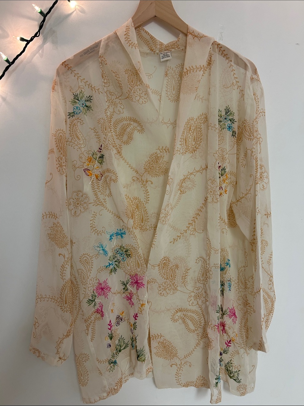 Sheer Embroidered Floral Kimono Jacket - Cream